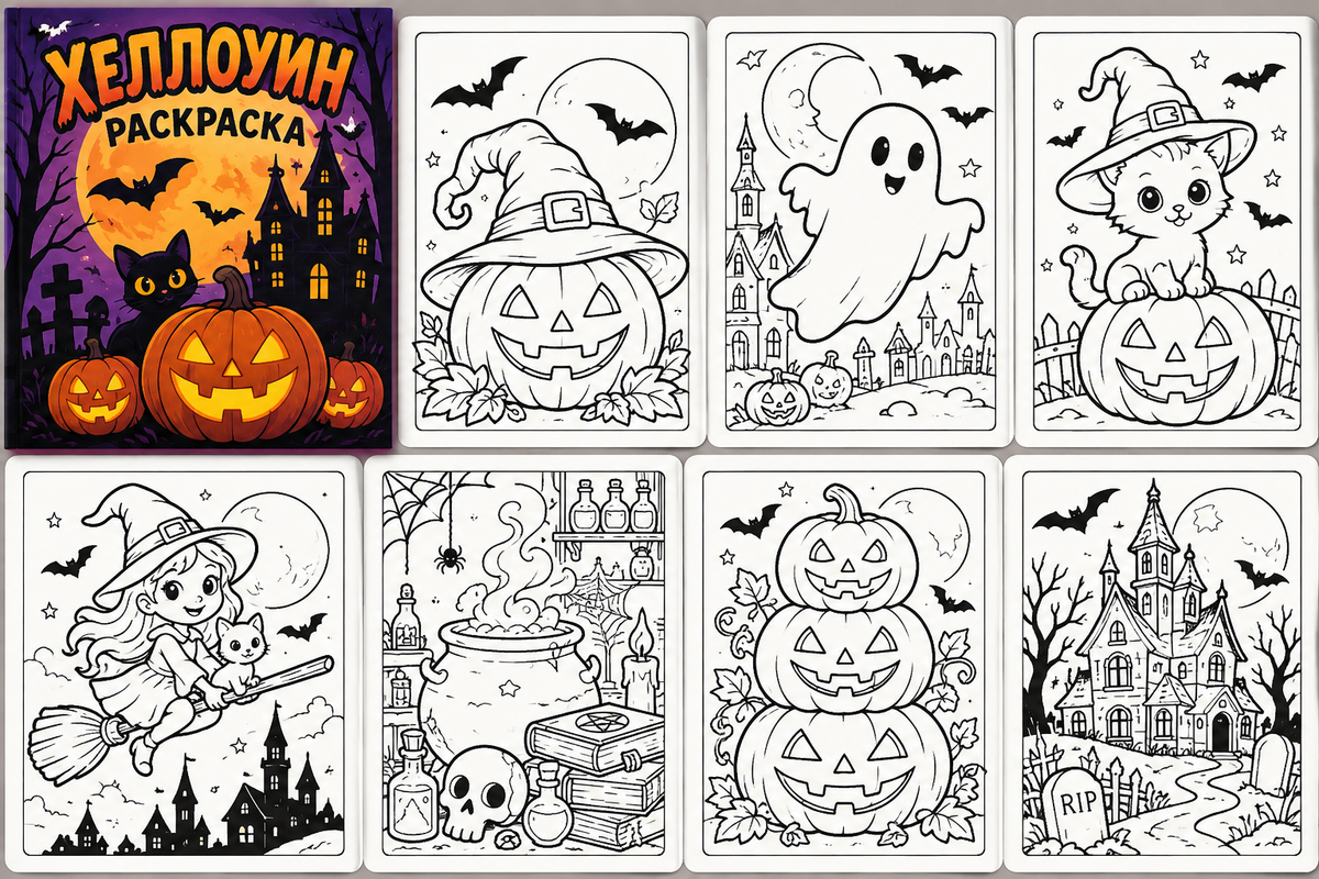 Halloween Coloring Page: Ghosts & Pumpkins