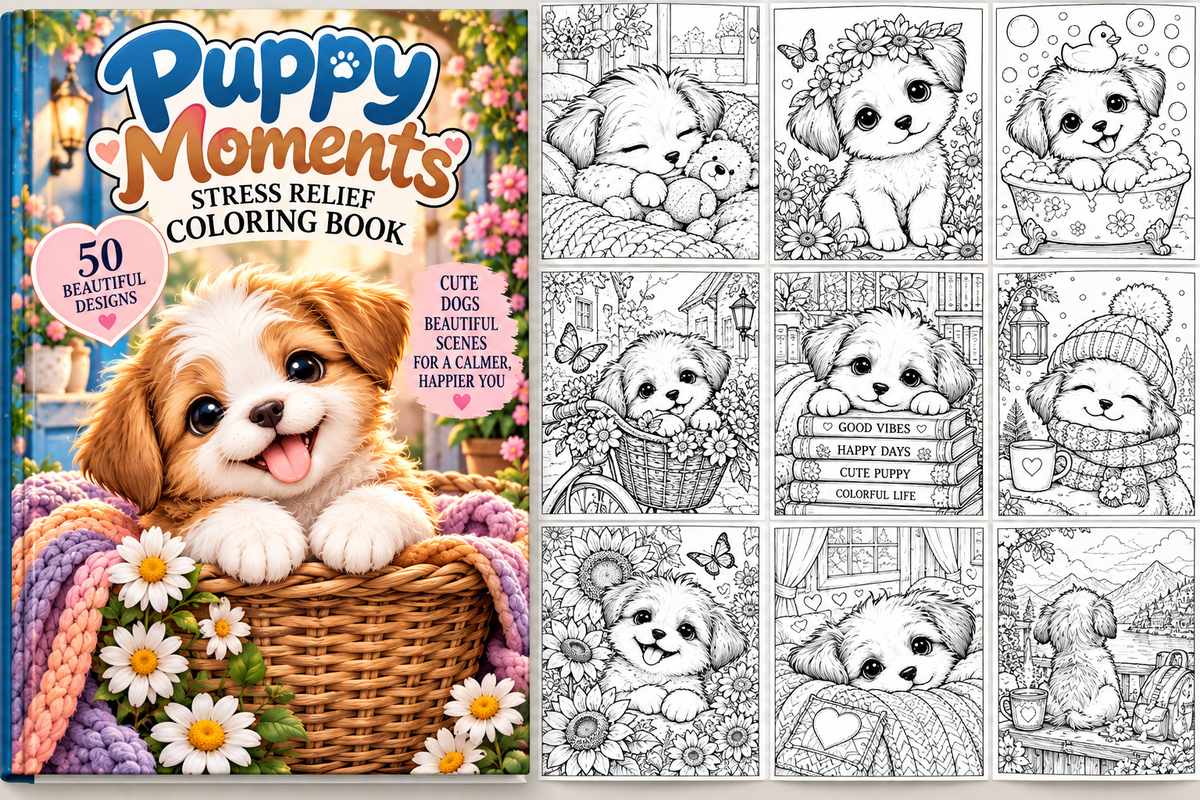 Cute Puppy Coloring Book