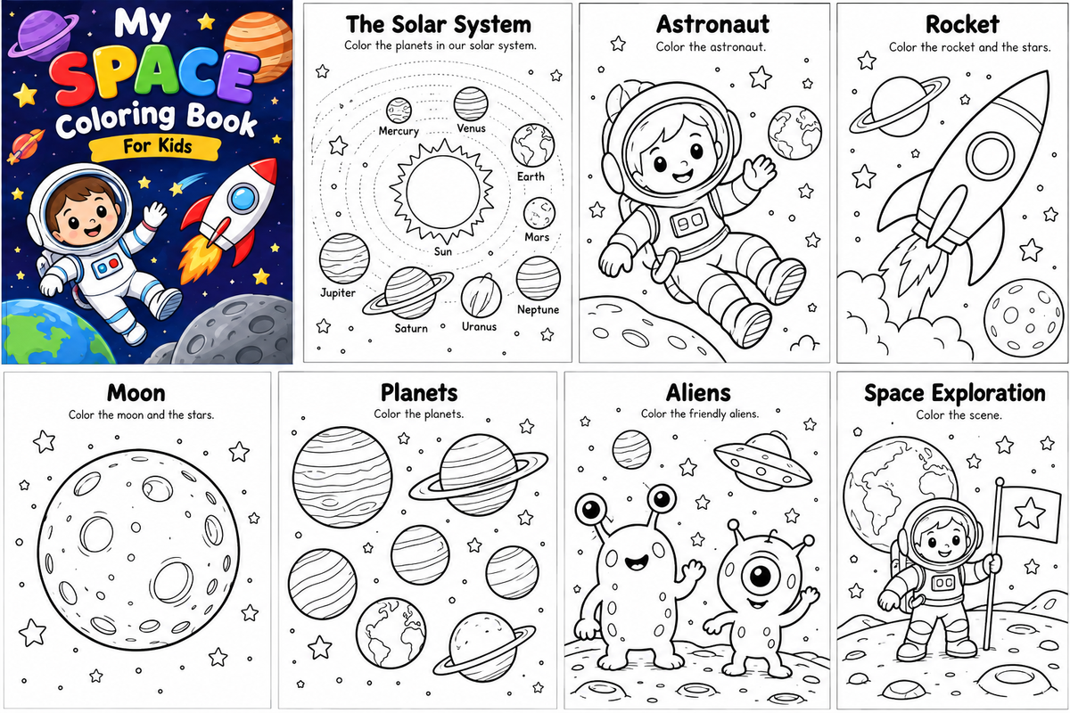 Coloring book for kids: My space.