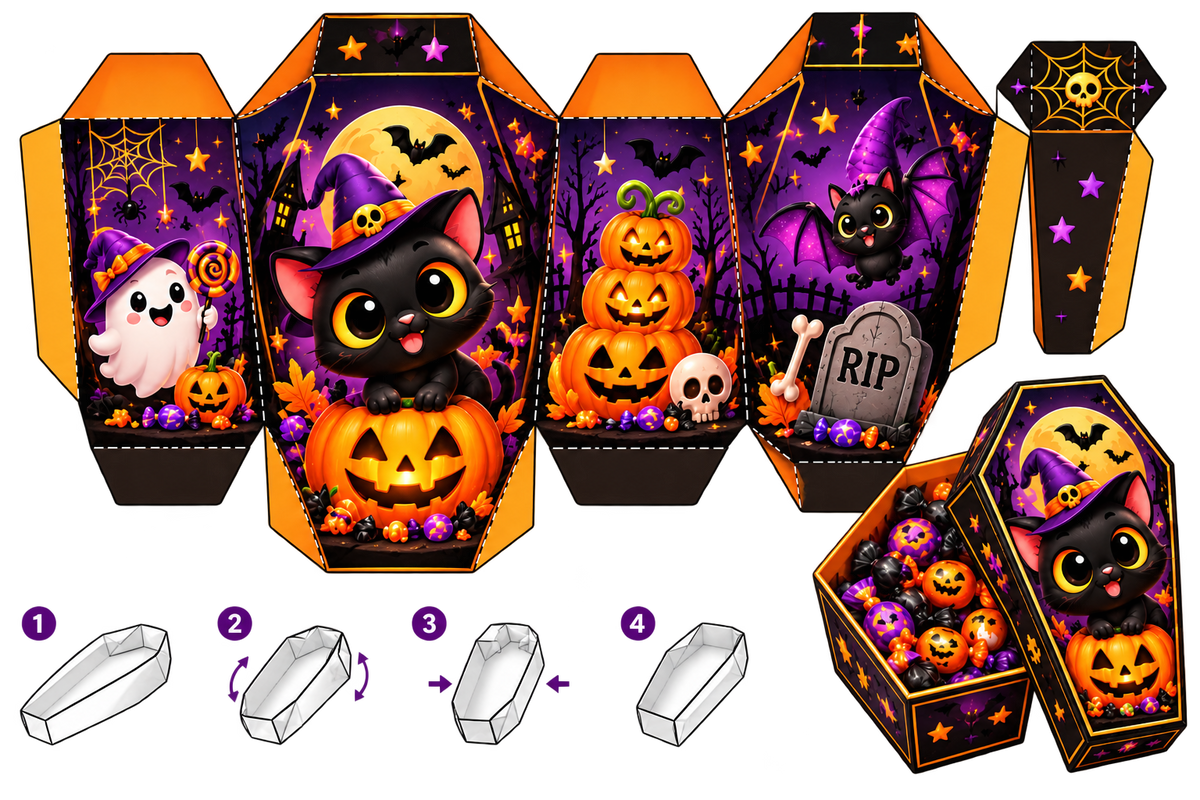 Halloween Coffin Candy Box Printable Template – Digital Download