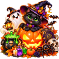 Sticker NFT. Halloween. Cat and Pumpkin.