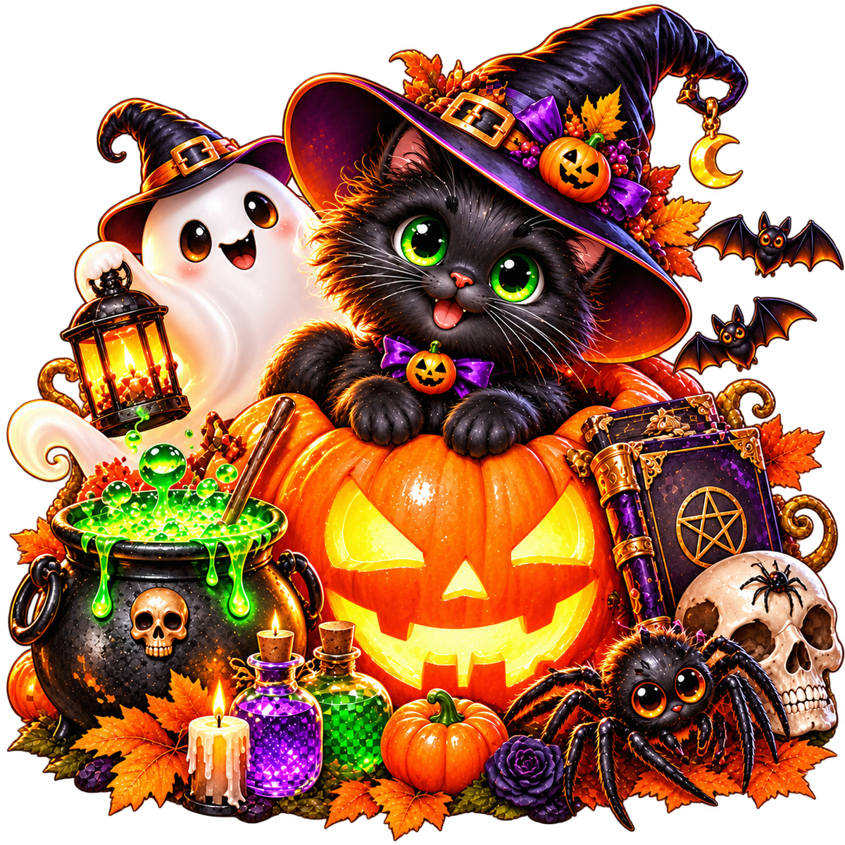 Sticker NFT. Halloween. Cat and Pumpkin.