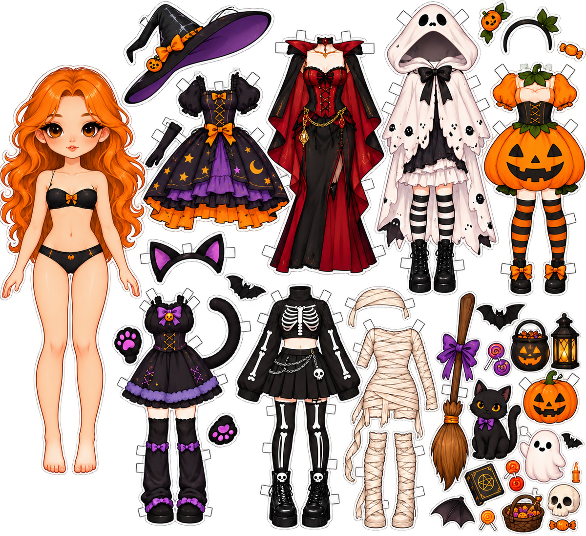 Halloween Paper Doll Costume Set – Digital Cutting Template