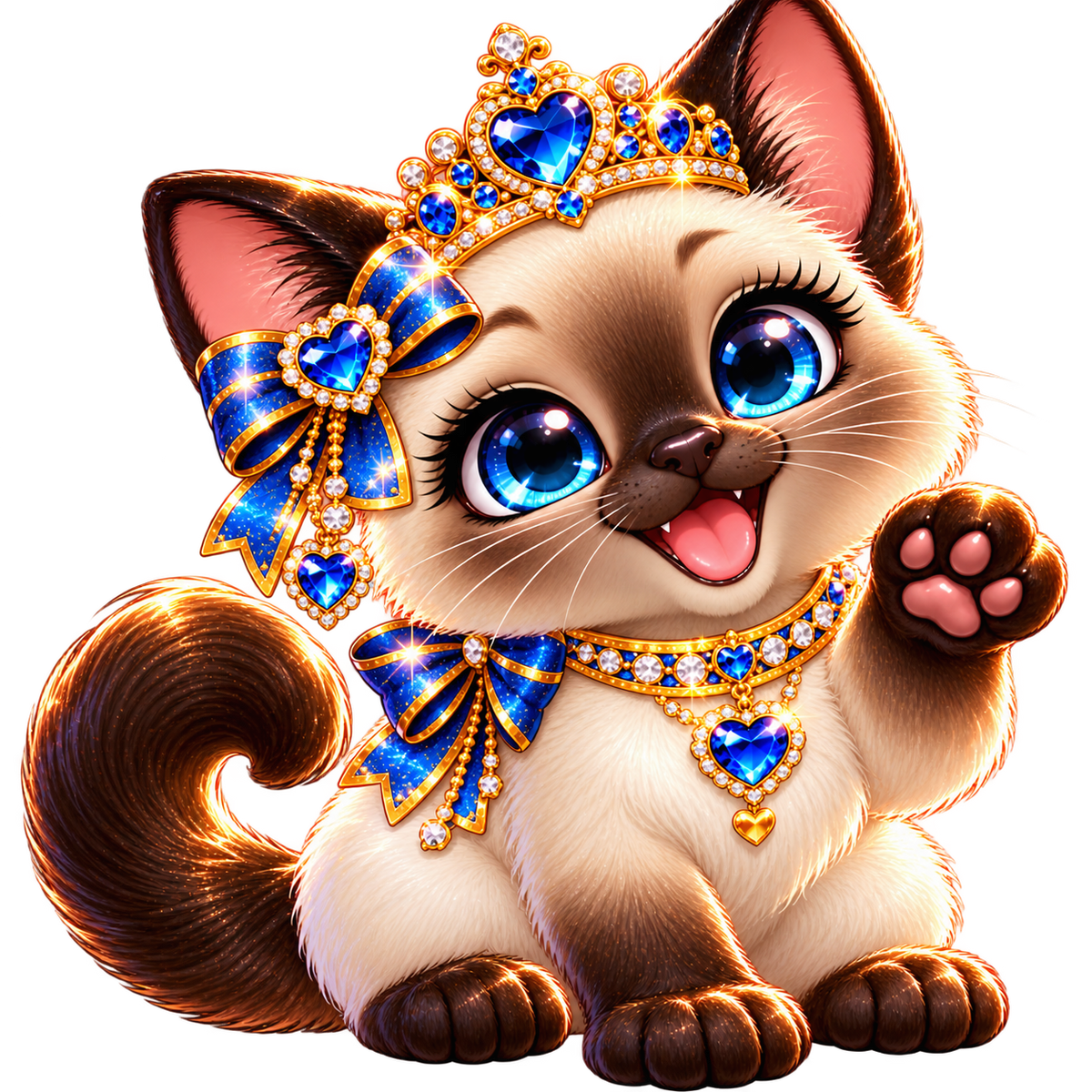 NFT sticker. Cute Siamese  kitten with sapphires.