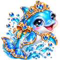 NFT-Sticker. Delfin mit Saphirherzen.