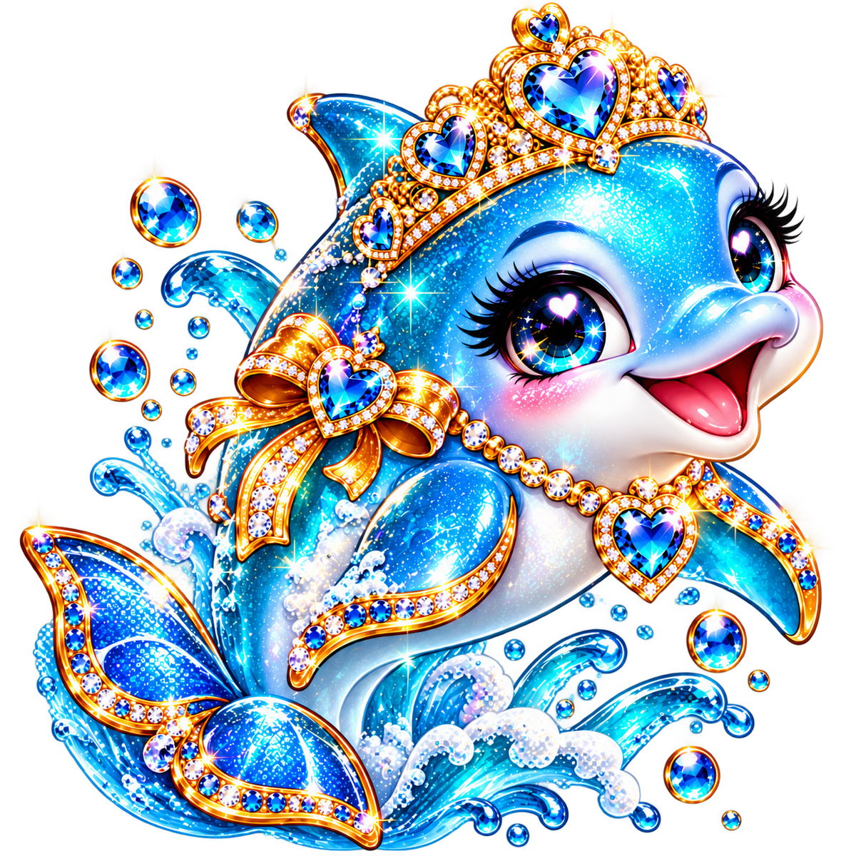 NFT-Sticker. Delfin mit Saphirherzen.