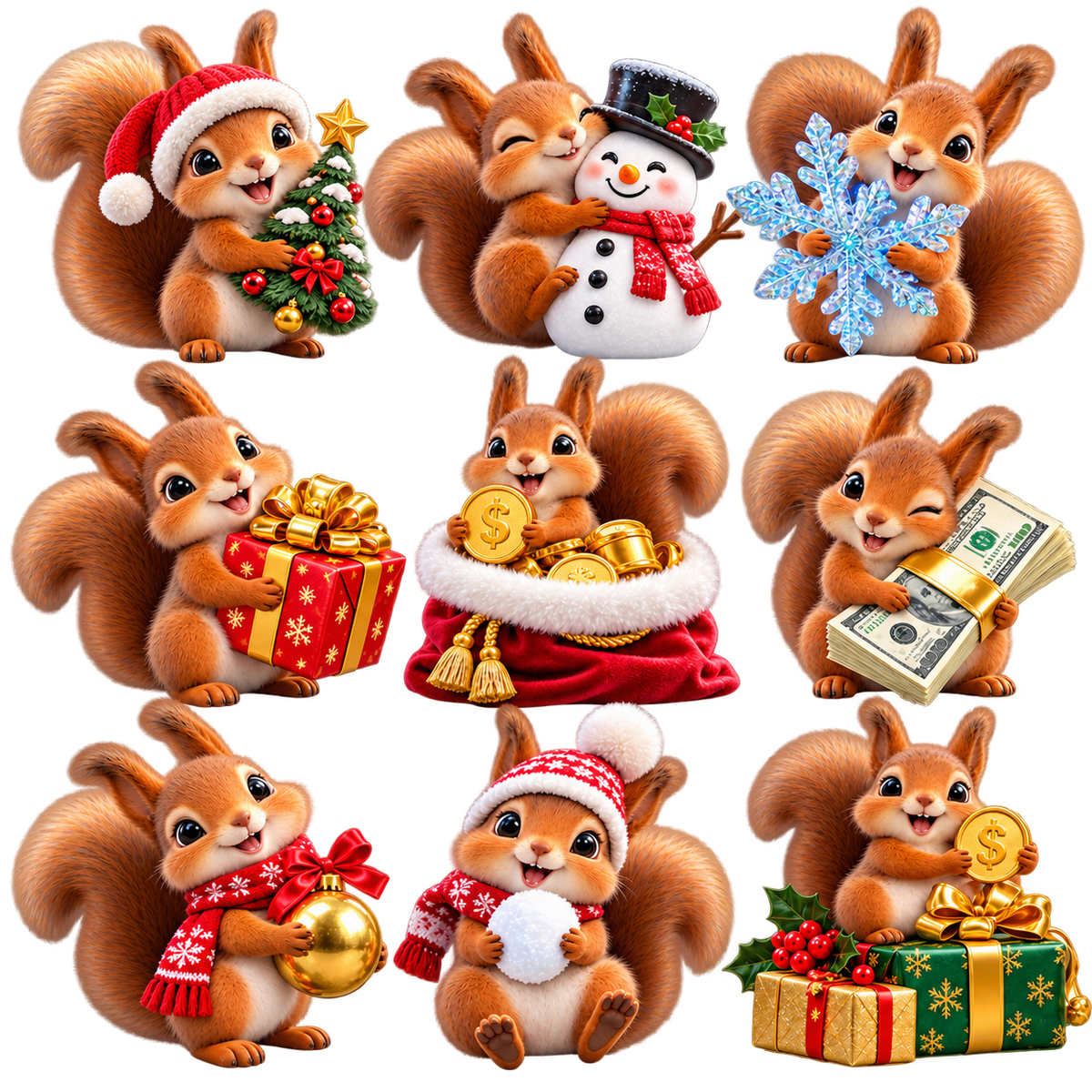 Christmas & New Year Squirrel Digital Sticker Sheet