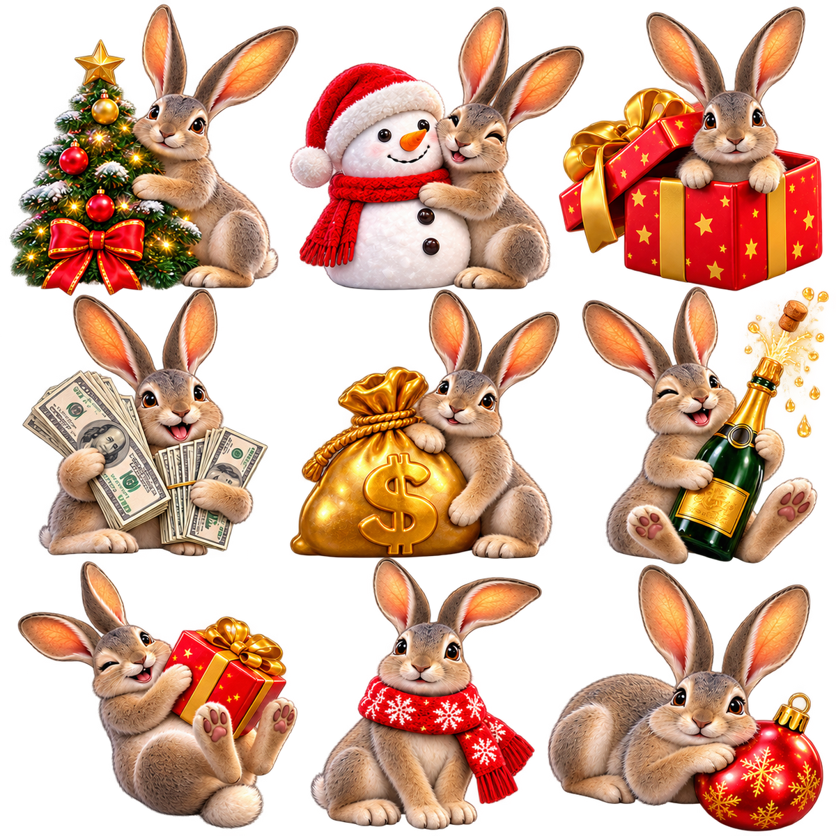 Christmas & New Year Bunny Digital Sticker Sheet