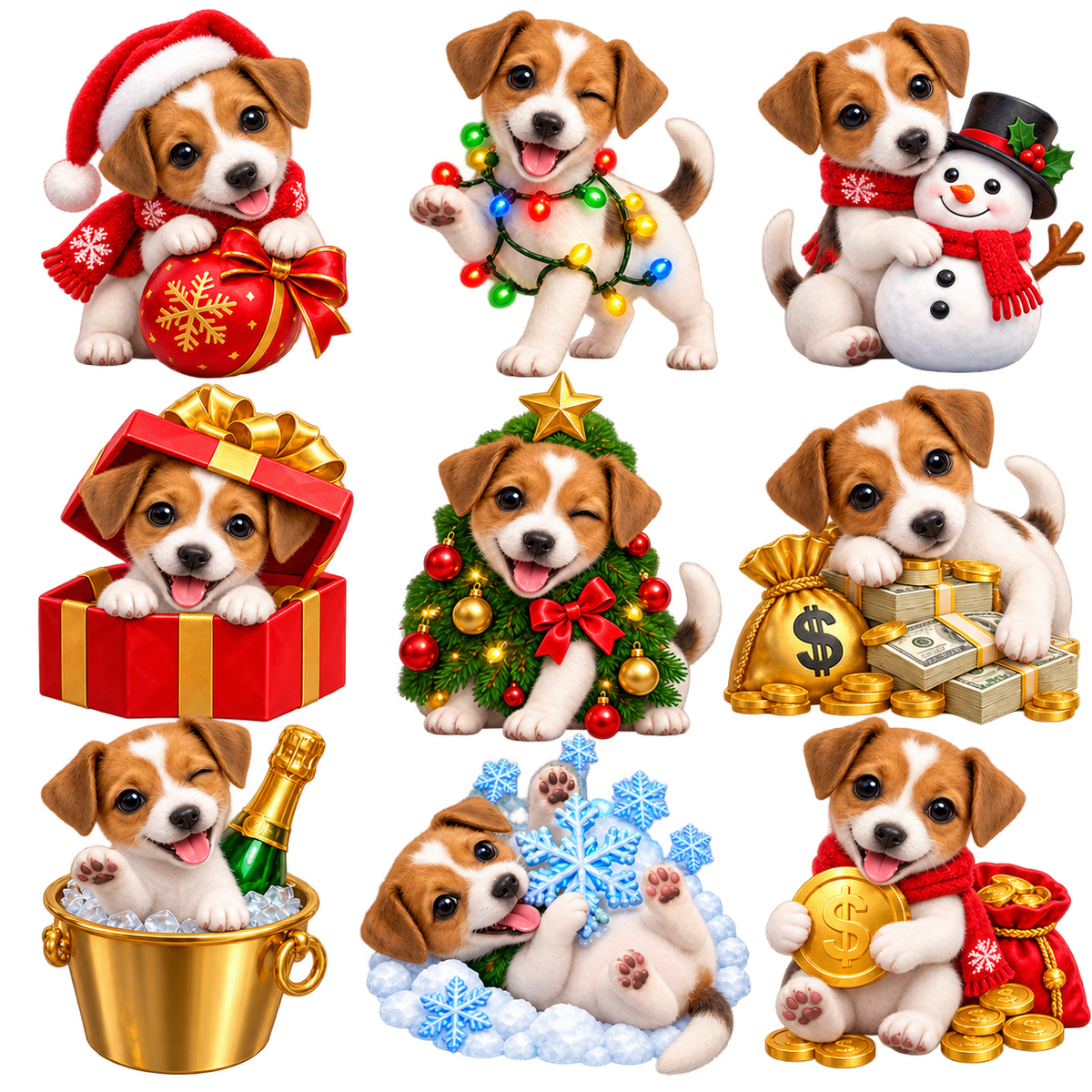 Christmas & New Year Puppy Digital Sticker Sheet – 9 Designs