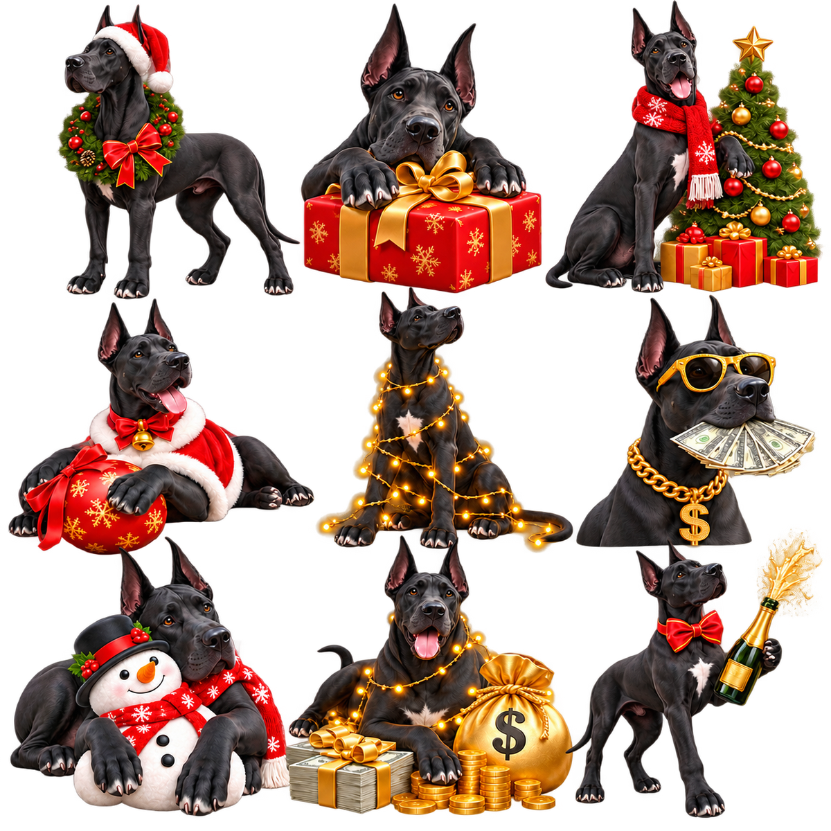Christmas & New Year Great Dane Digital Sticker Sheet