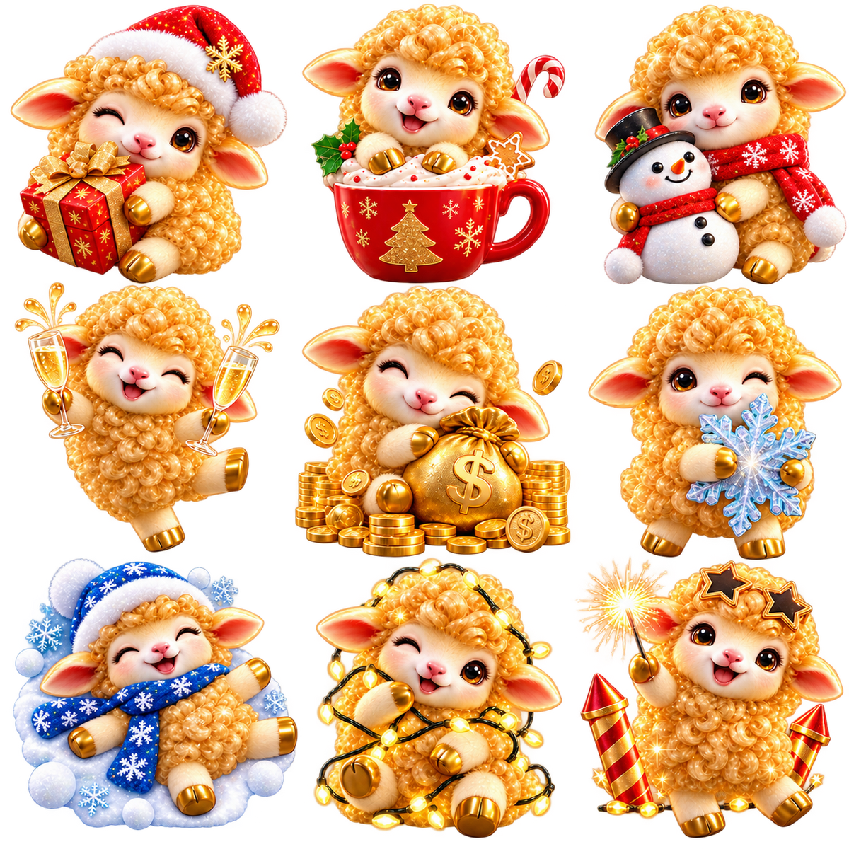 Anime New Year Sticker — Curly Golden Lamb
