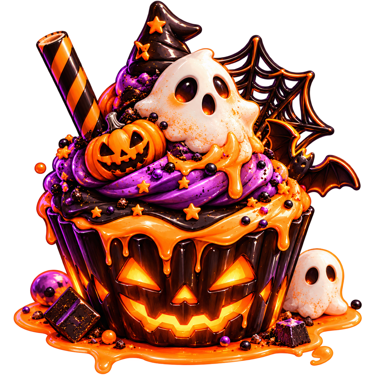 Glitter Halloween Ghost Cupcake – Digital Sticker Download