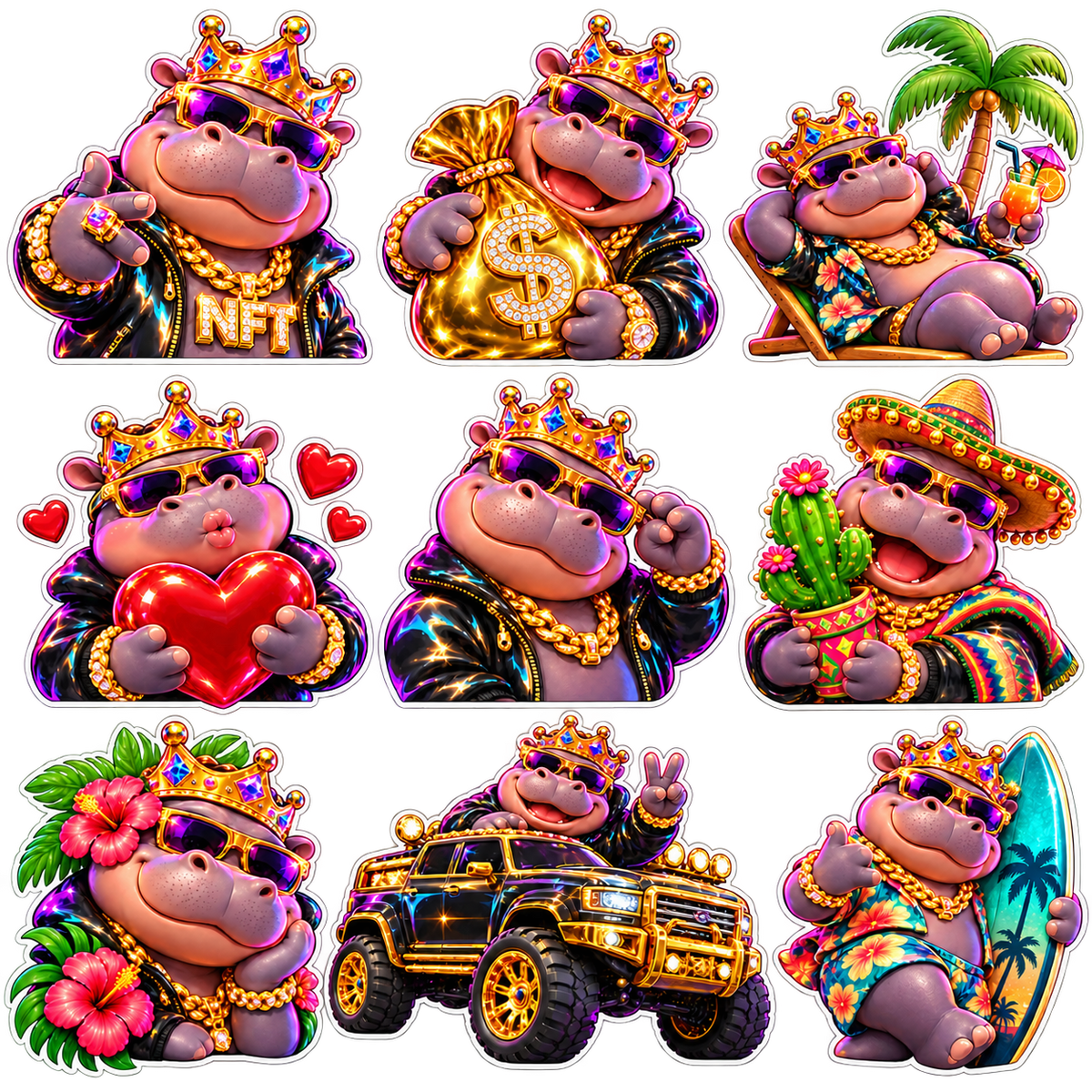 Sparkling Hippo Queen Stickers | Anime Digital Sticker PNG