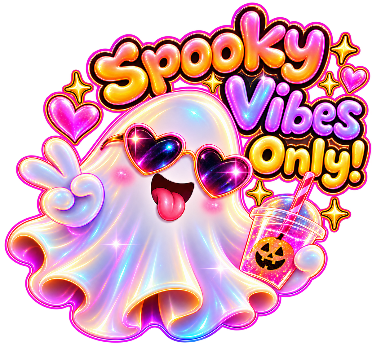 Spooky Vibes Only Sparkling Ghost Halloween Sticker