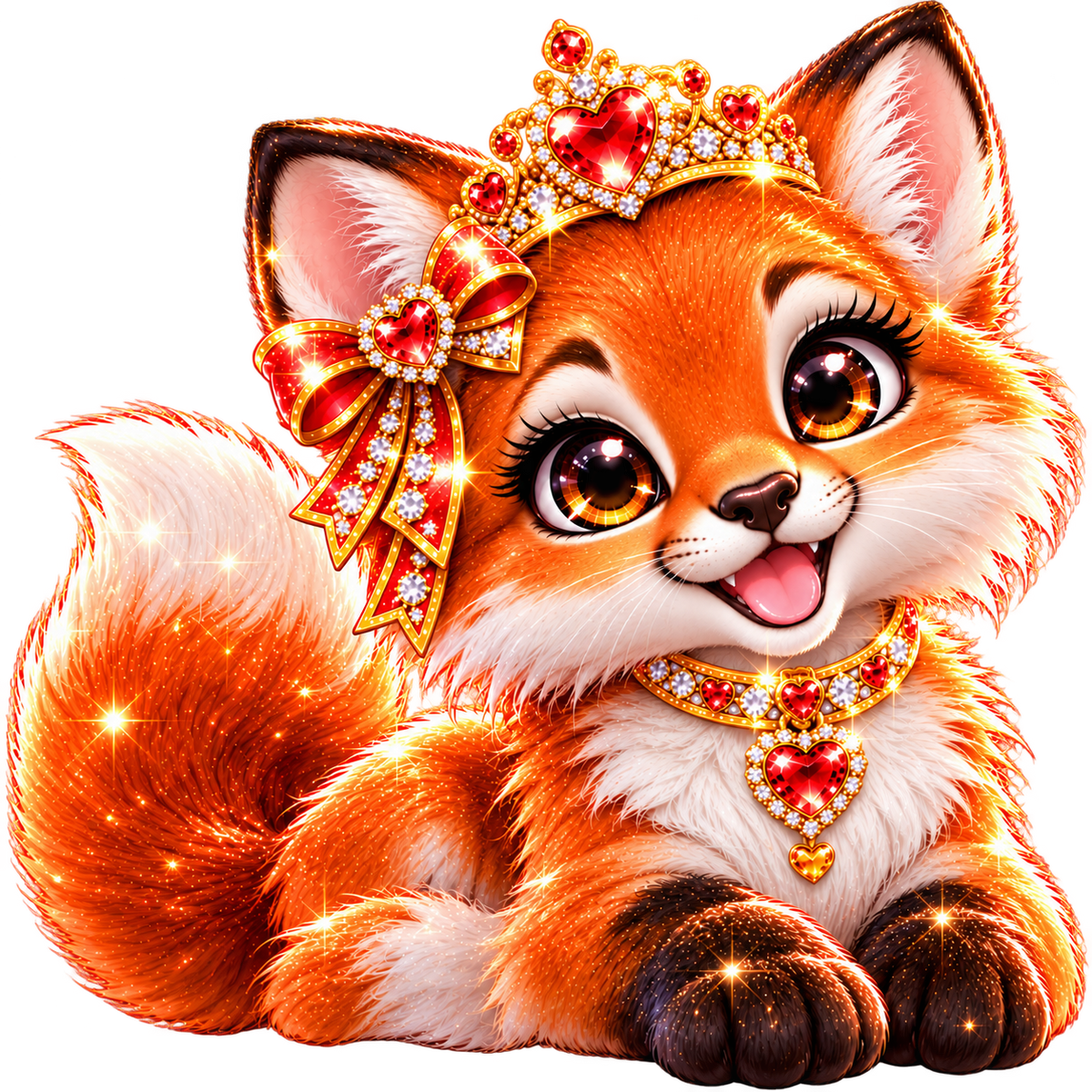 NFT sticker. Sparkling little fox with a crown.