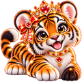 NFT sticker. Tiger cub with rubies.