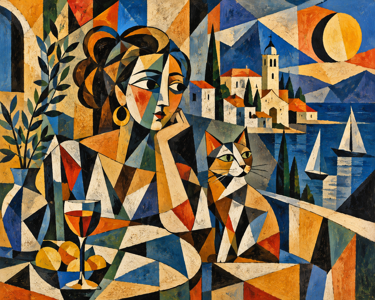 A Woman by the Sea — Cubism AI-Generated Digital Art Print