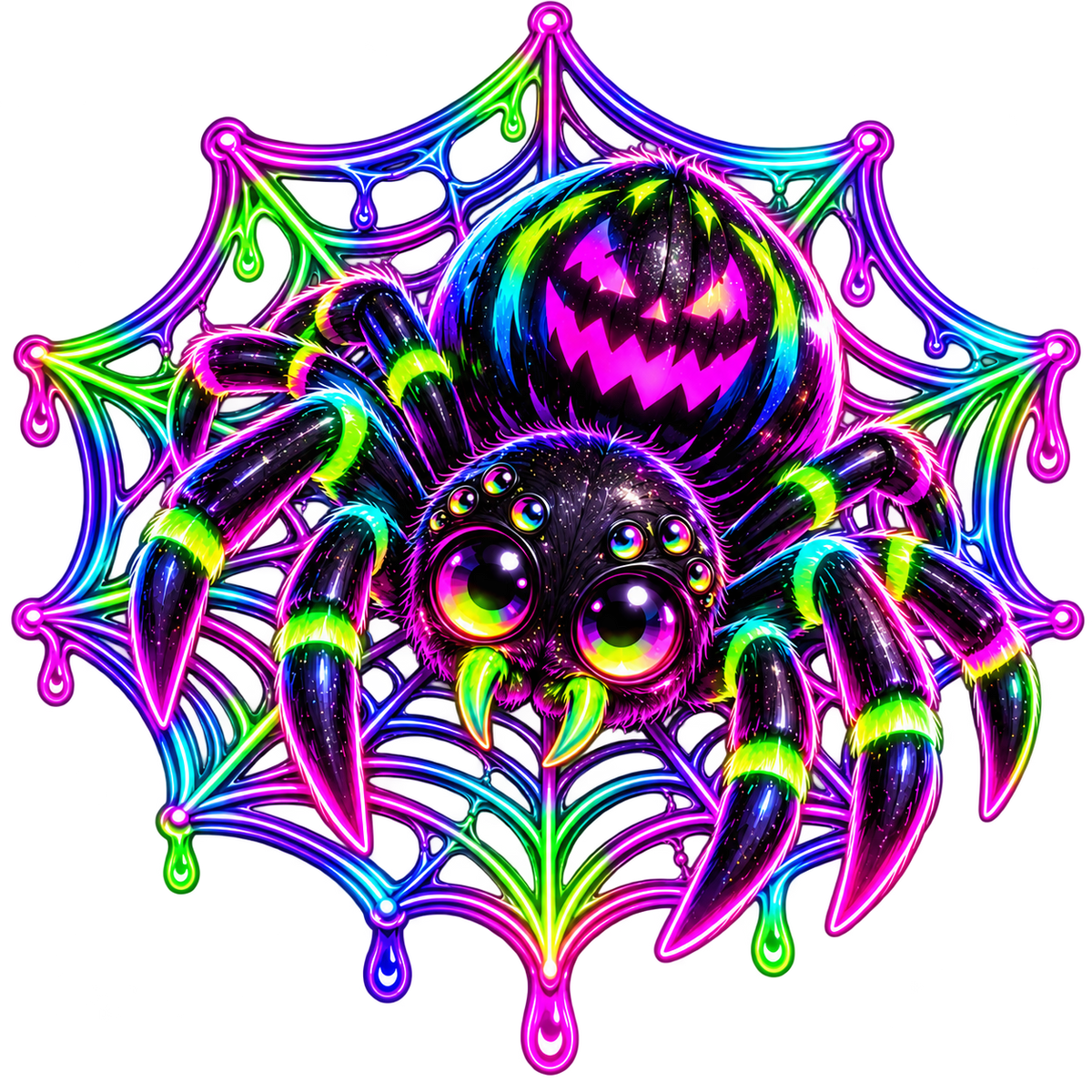 Neon Spider Pumpkin with Web Mask – Halloween Digital Sticker