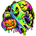 Neon Ghost Pumpkin Lantern Stickers – Printable Digital Download