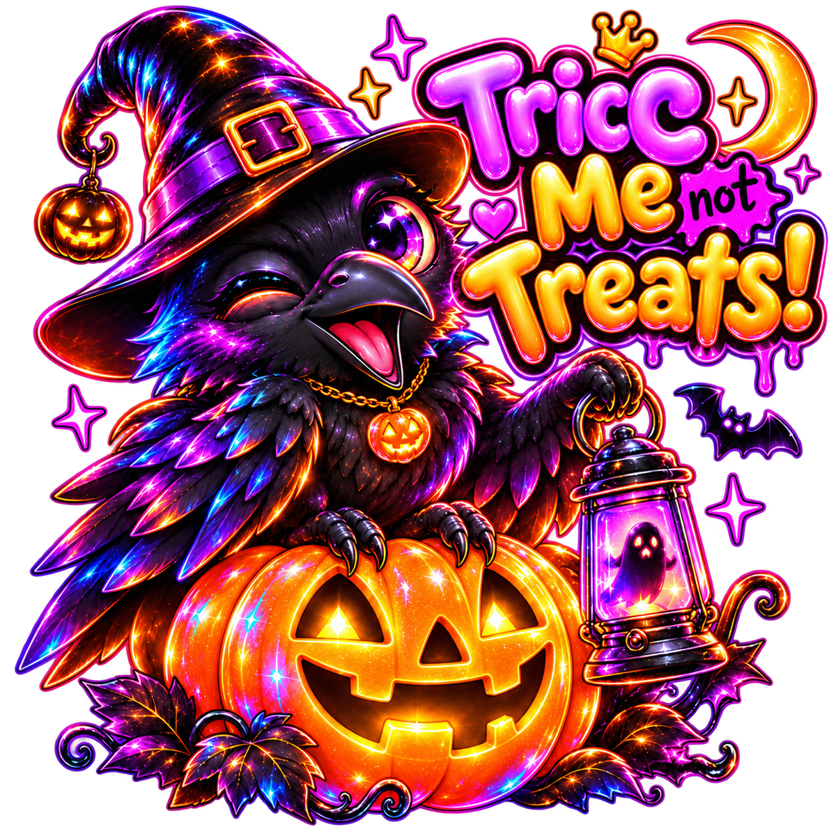 Neon Glowing Pumpkin & Raven Halloween Sticker