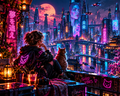 Neon Gaze at the City of the Future — AI Art Printable Postcard