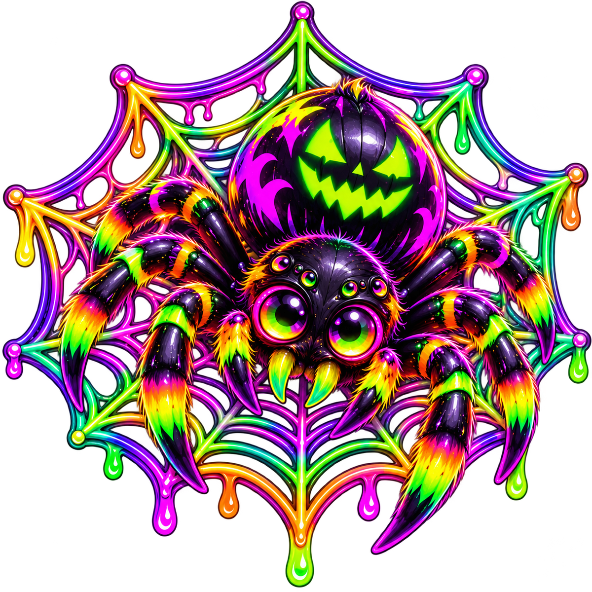 Neon Rainbow Spider Web – Halloween Digital Sticker Download