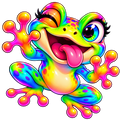 Neon Rainbow Frog Sticker – Digital PNG Instant Download