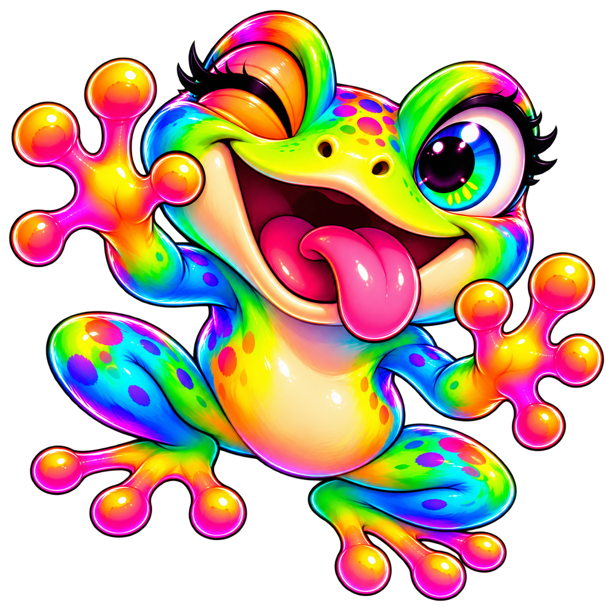 Neon Rainbow Frog Sticker – Digital PNG Instant Download