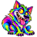 Neon Crazy Wolf – Anime Digital Sticker PNG