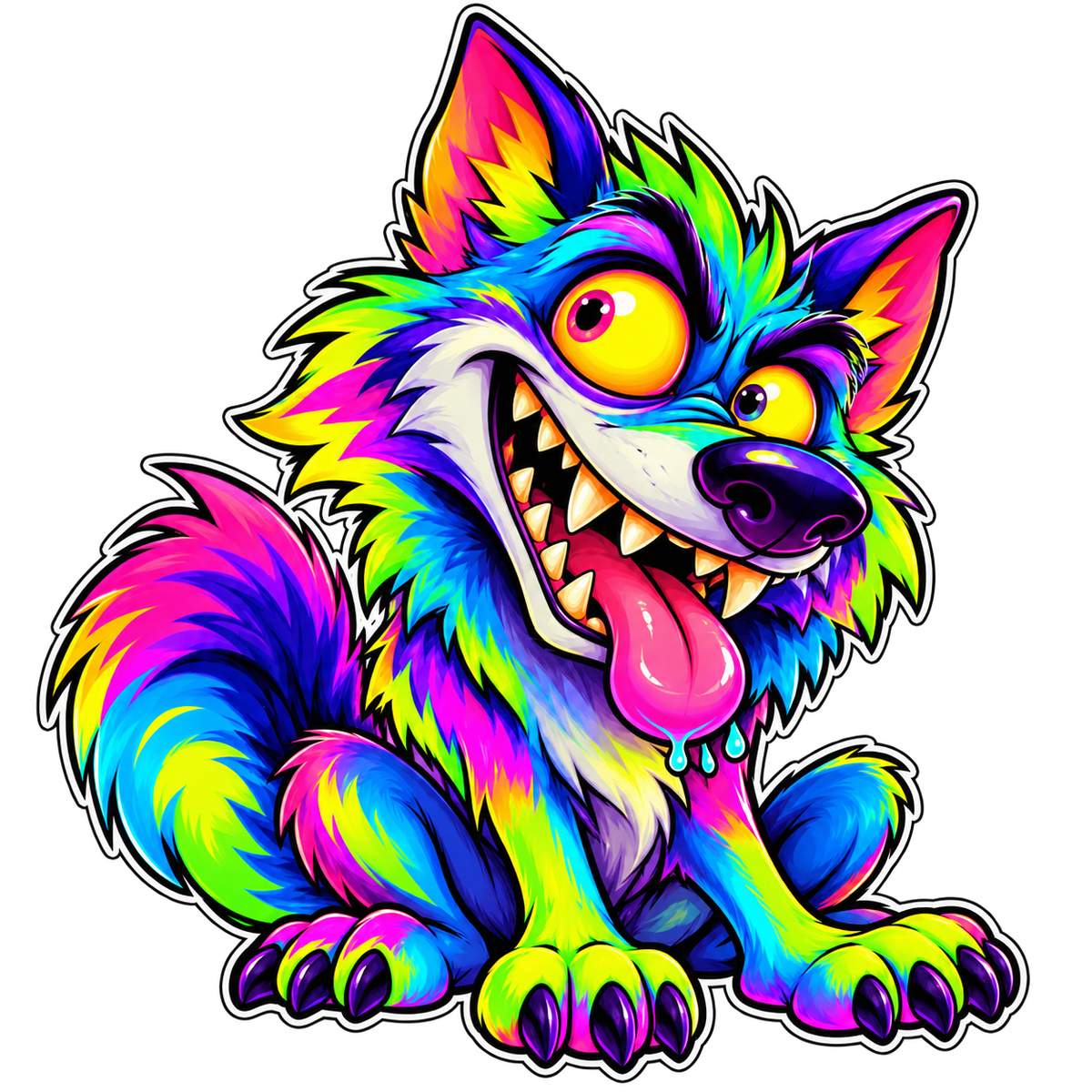 Neon Crazy Wolf – Anime Digital Sticker PNG