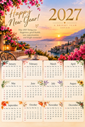 2027 Seaside Sunset Printable Calendar – Floral Terrace