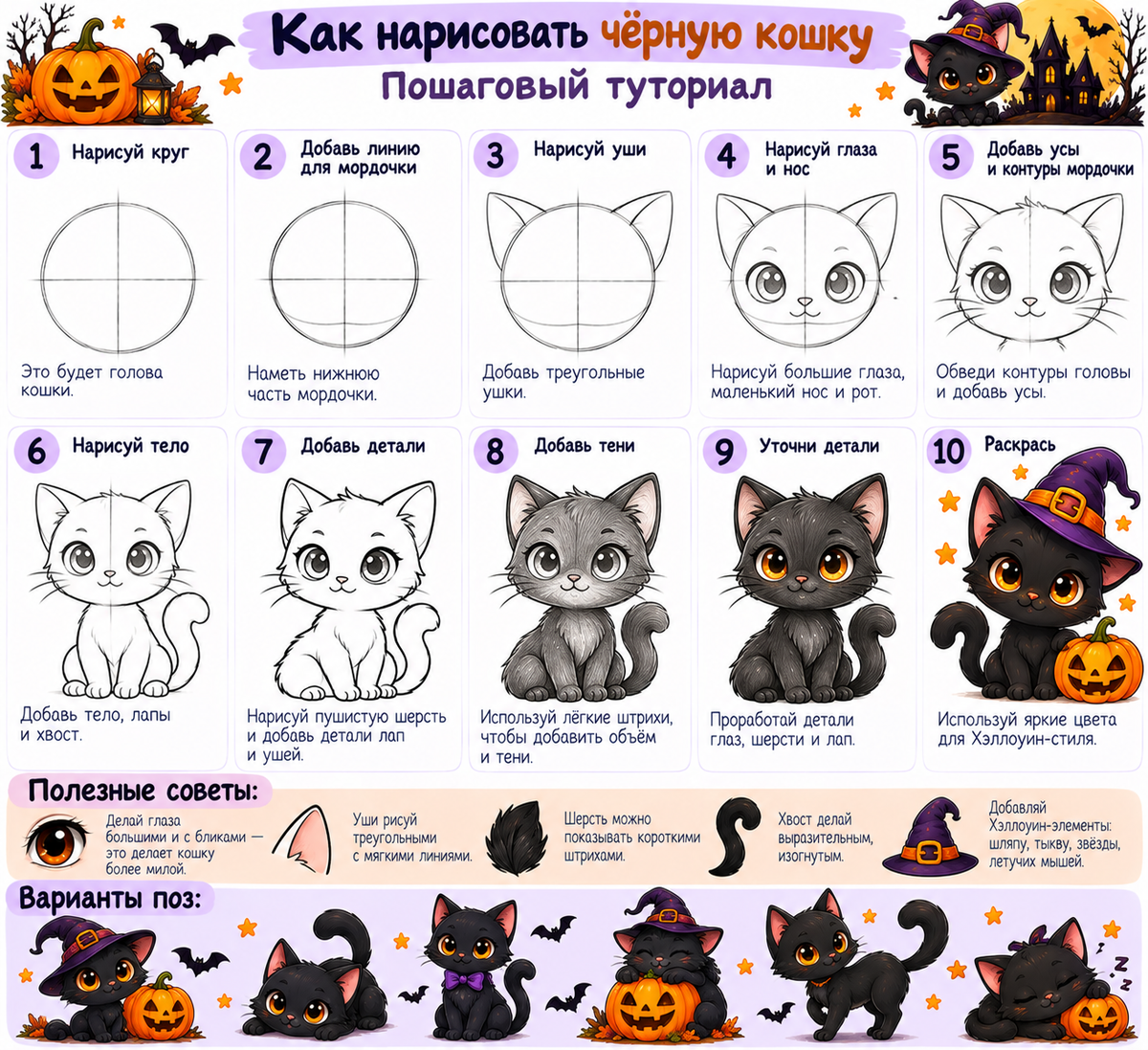 Tutorial on How to Draw a Halloween Cat