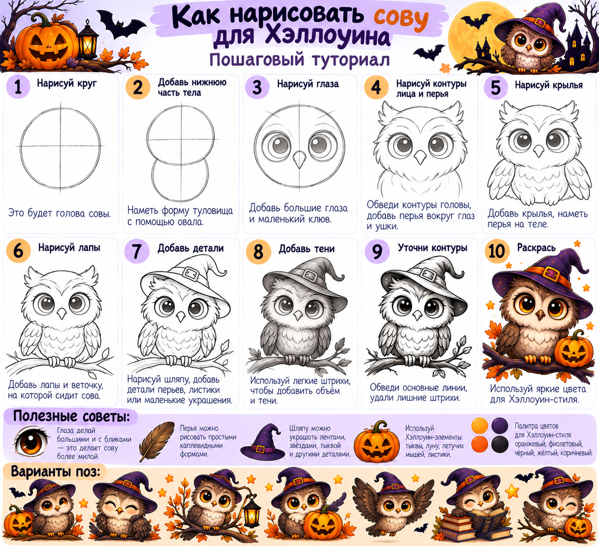 Tutorial on How to Draw an Owl for Halloween