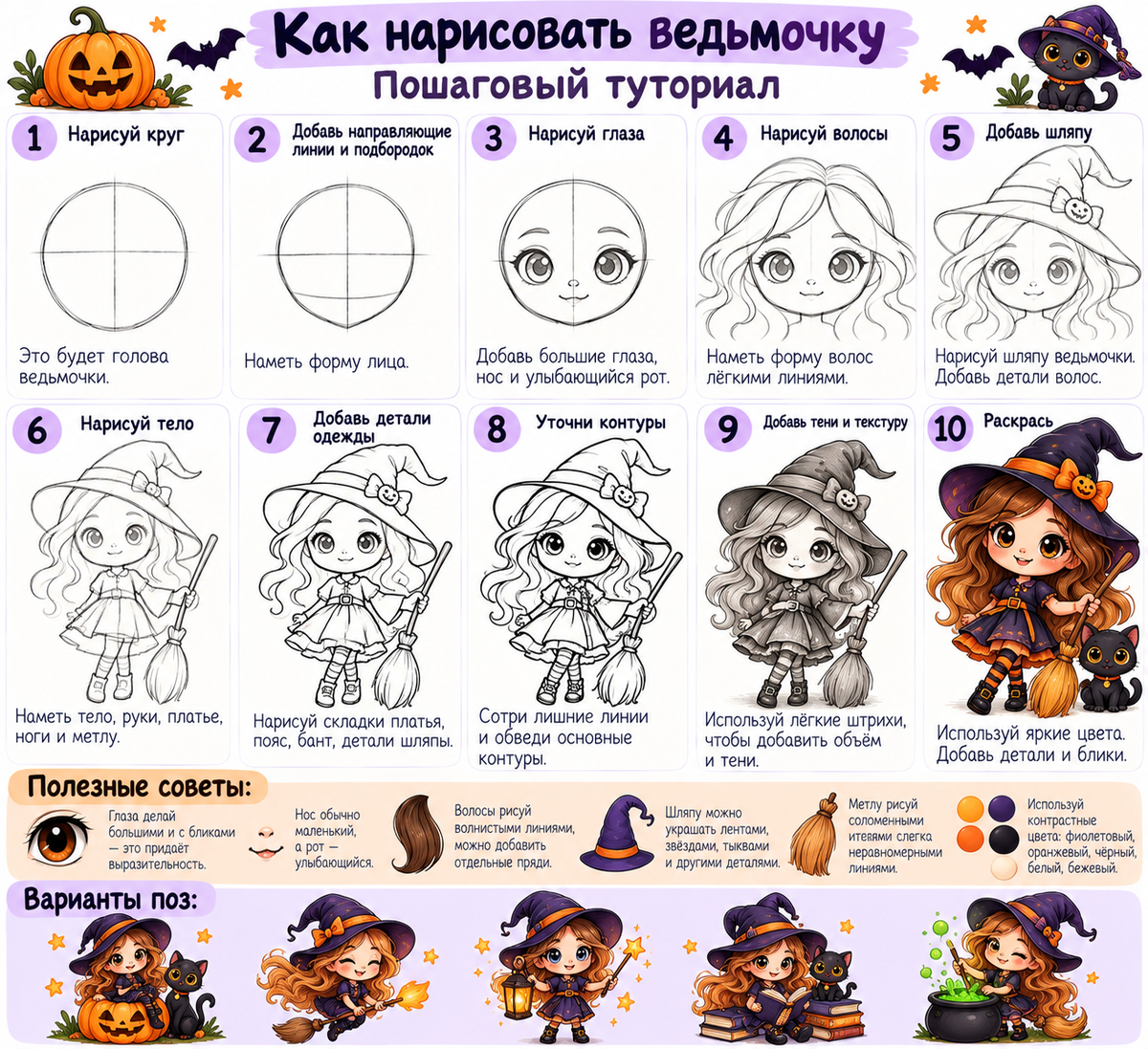 Tutorial on How to Draw a Cute Witch