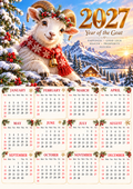 2027 Year of the Goat Printable Calendar – Winter Design