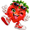 Joyful Strawberry Mascot Sticker – Digital PNG Sticker