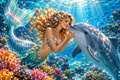 A girl and dolphin.