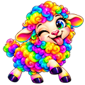 Rainbow Playful Lamb – Anime New Year Digital Sticker PNG
