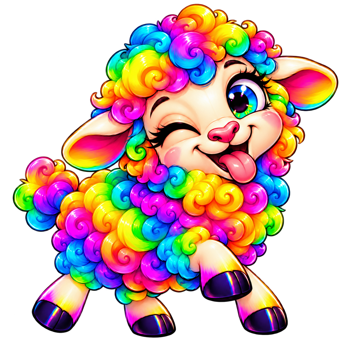 Rainbow Playful Lamb – Anime New Year Digital Sticker PNG