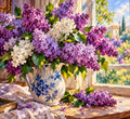 Lilacs by a Sunny Window — Printable Postcard Art