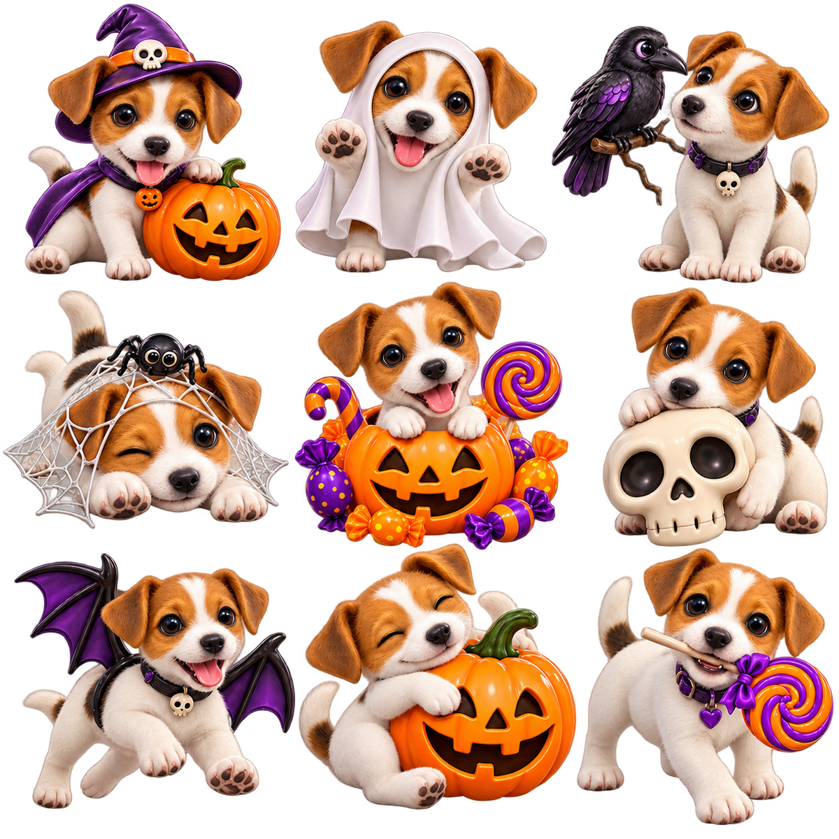 Halloween Terrier Puppy Digital Sticker Sheet – 9 Designs