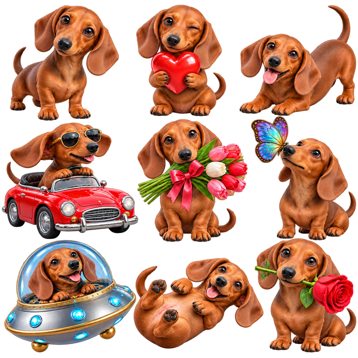 Cute Dachshund Adventures Digital Sticker Sheet