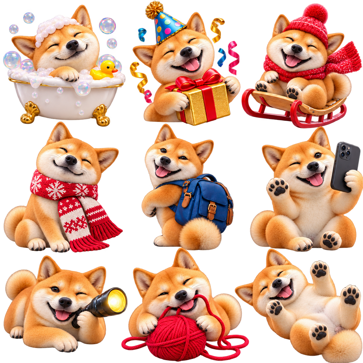 Cute Shiba Inu Digital Sticker Sheet
