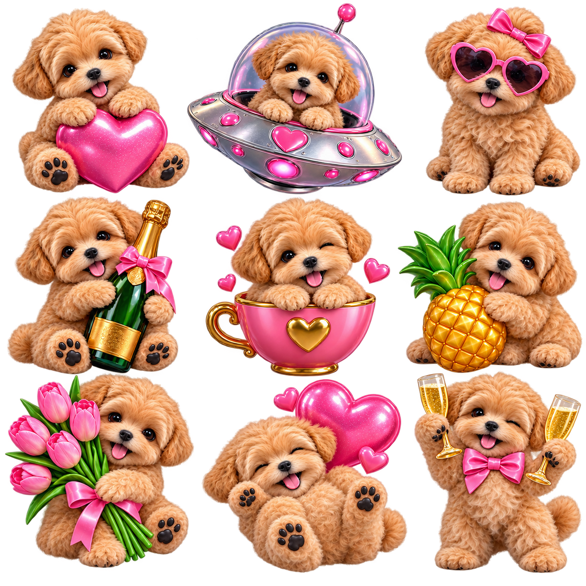 Pink Party Puppy Digital Sticker Sheet – 9 Designs