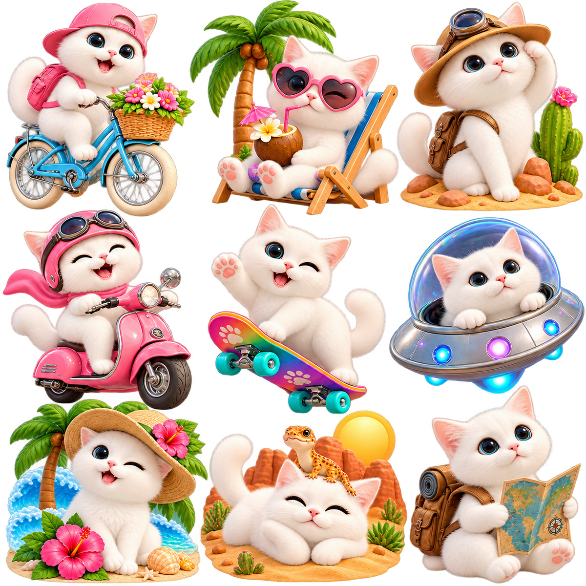 Brave Cats Hex Adventure Stickers – Printable Digital Download